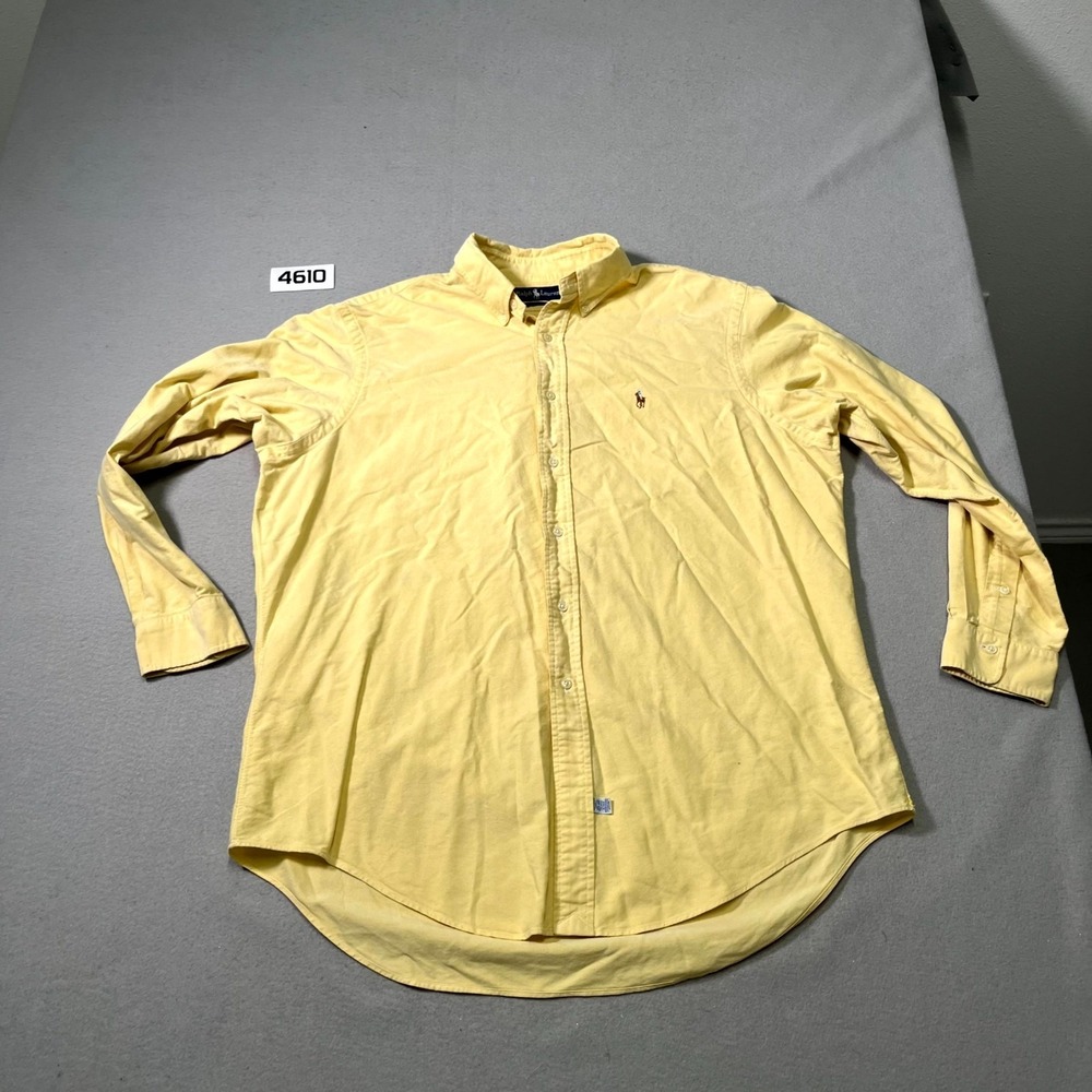 Ralph Lauren Dress Shirt Mens 17-35 Yellow Cotton High Low Hem Career Formal